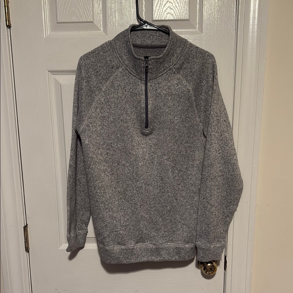 Gray Zip Up Sweater with Ribbed Cuffs and Hem